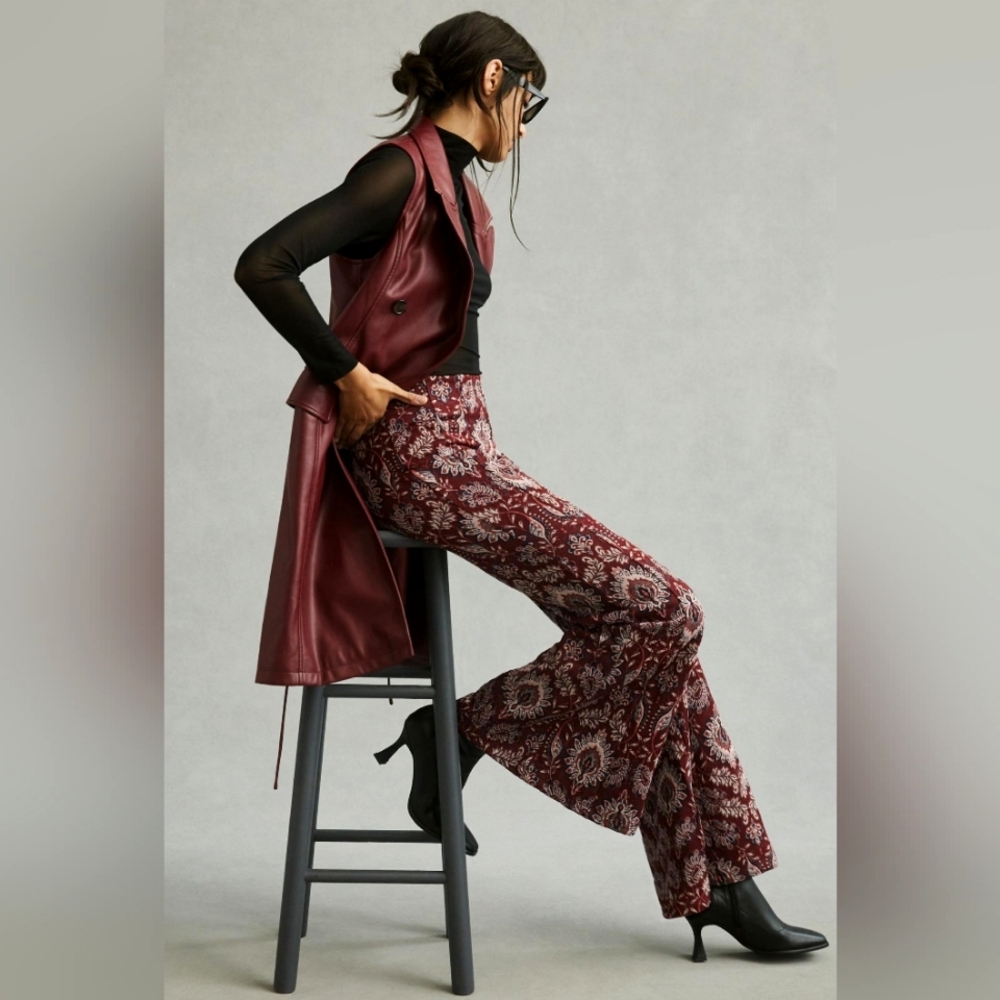 NWT Anthropologie Damask Jacquard Flare Pants